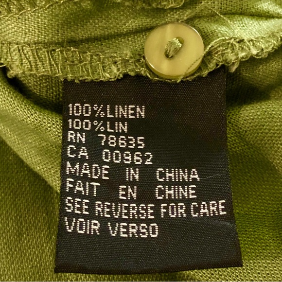 ISHYU 100% Linen Button-Up Sleeveless Tunic Top. Slit Hemline. Green. Size Large - Picture 8 of 11